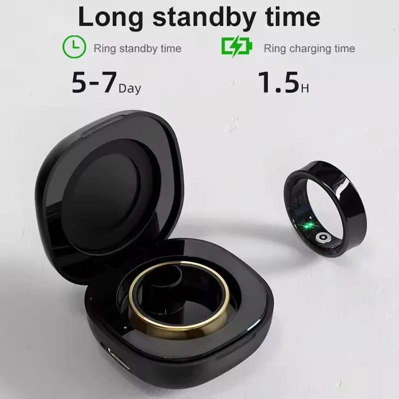 R09 Smart Ring Men Women with Charging Case,Heart Rate Blood Oxygen,Skin Temperature Monitor,5Atm Waterproof for Android Ios