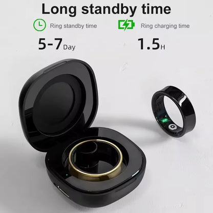 R09 Smart Ring Men Women with Charging Case,Heart Rate Blood Oxygen,Skin Temperature Monitor,5Atm Waterproof for Android Ios